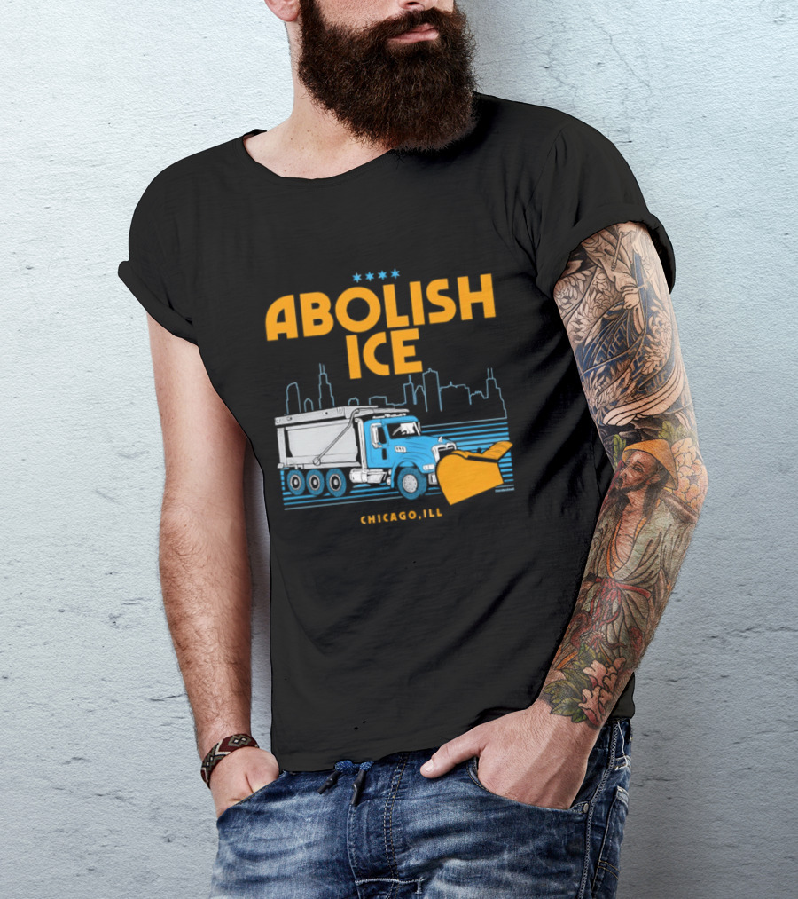 Abolish Ice Chicago ILL Snowplow Benefit Truck Skyline T-Shirt
