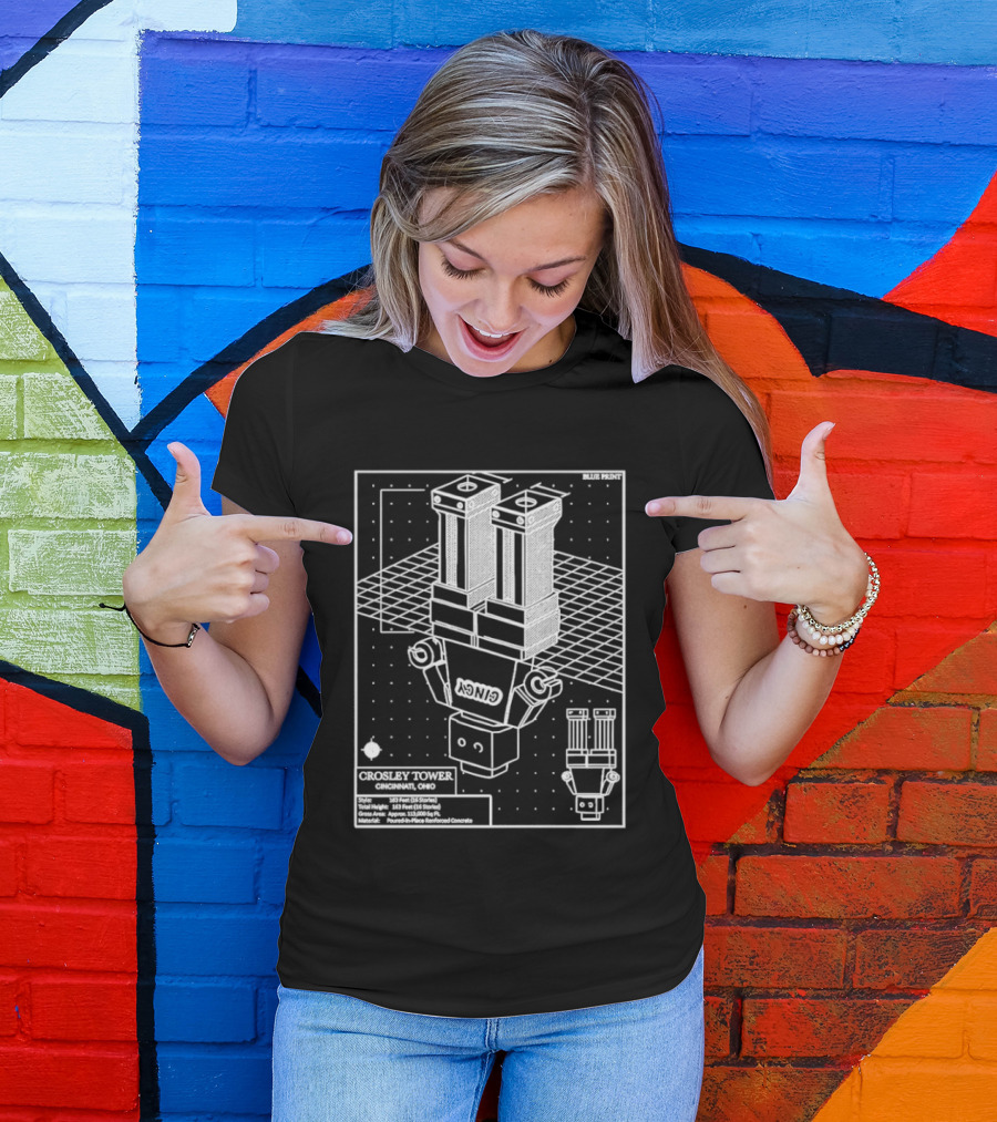 Crosley Tower Blueprint Cincinnati Ohio Robot Schematic T-Shirt