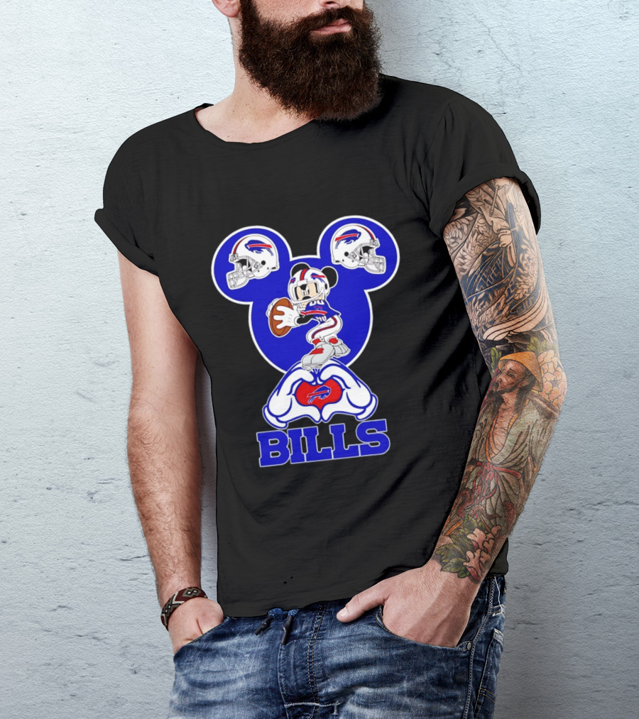 Buffalo Bills Mickey Mouse Football Heart Hands T-Shirt