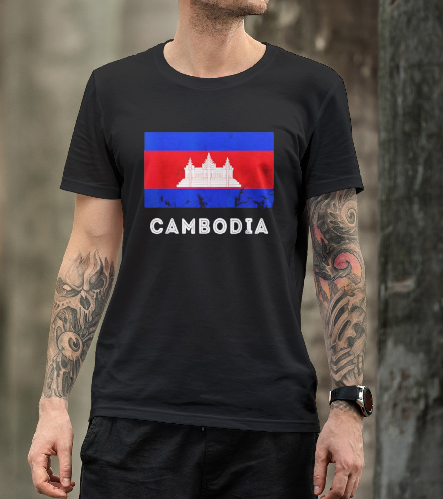 Cambodia Flag With Angkor Wat T-Shirt