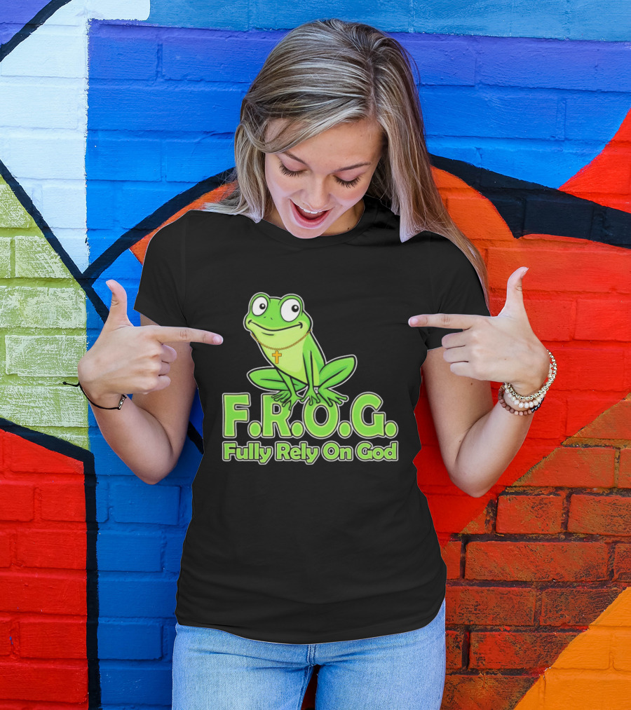 F.R.O.G. Fully Rely On God Frog With Cross Necklace T-Shirt