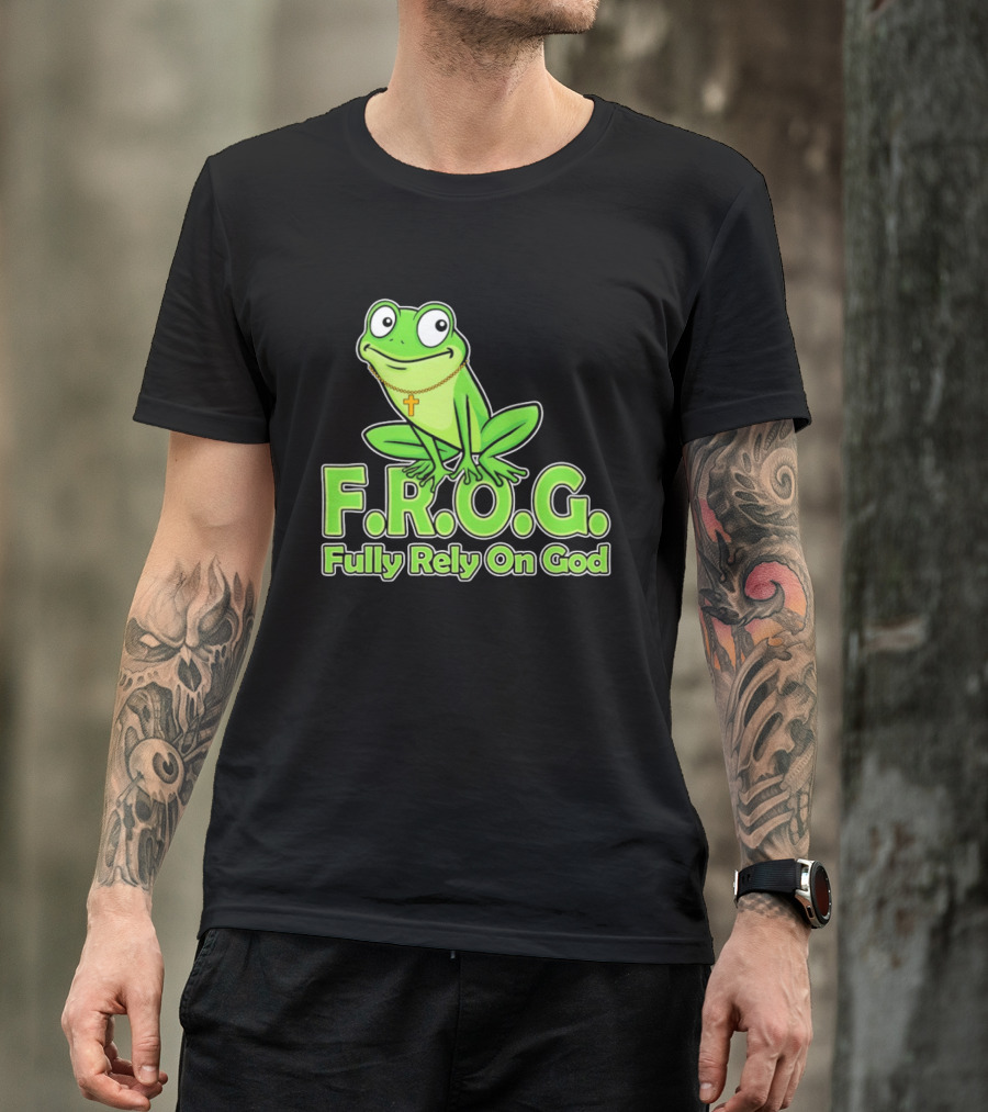 F.R.O.G. Fully Rely On God Frog With Cross Necklace T-Shirt