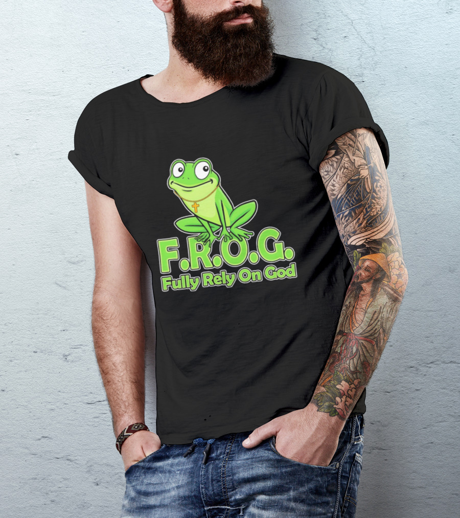 F.R.O.G. Fully Rely On God Frog With Cross Necklace T-Shirt