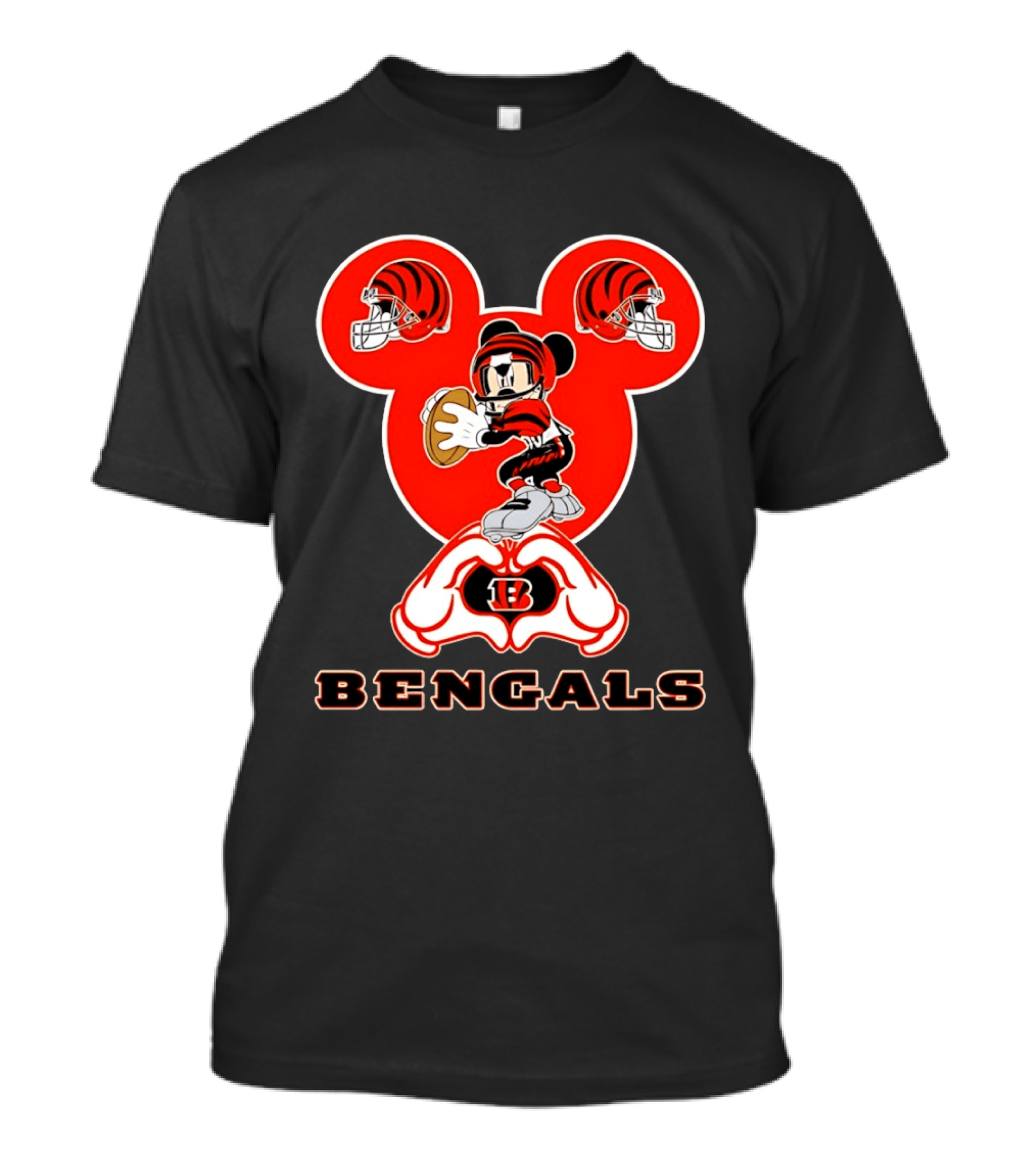 Cincinnati Bengals Mickey Mouse Football Heart Hands T-Shirt