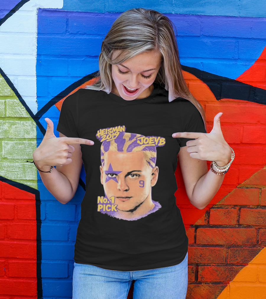 Heisman 2019 Joeyb No 1 Pick Star Face Paint Purple Hair Stripes T-Shirt