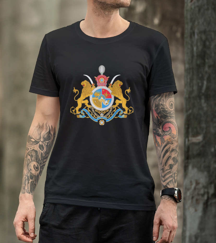 Imperial Lion And Crown Emblem Of Iran Dual Sword Legacy T-Shirt