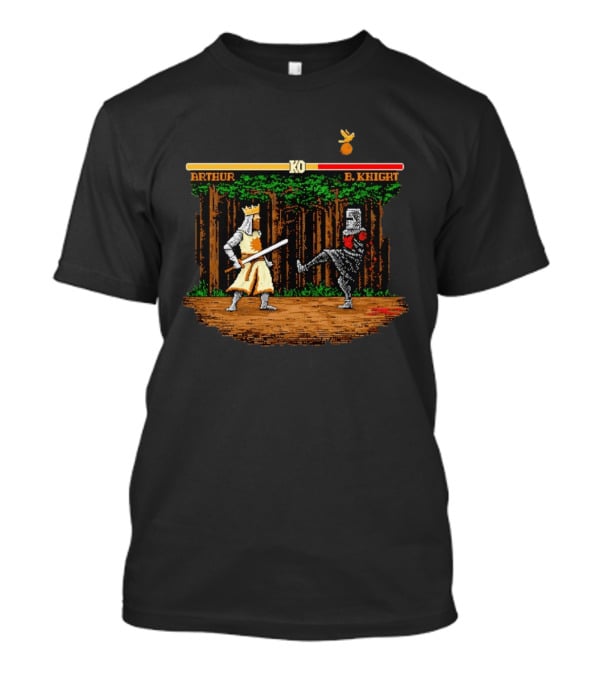 King Arthur Vs Black Knight KO Monty Python And The Holy Grail Pixel Art Forest Duel T-Shirt