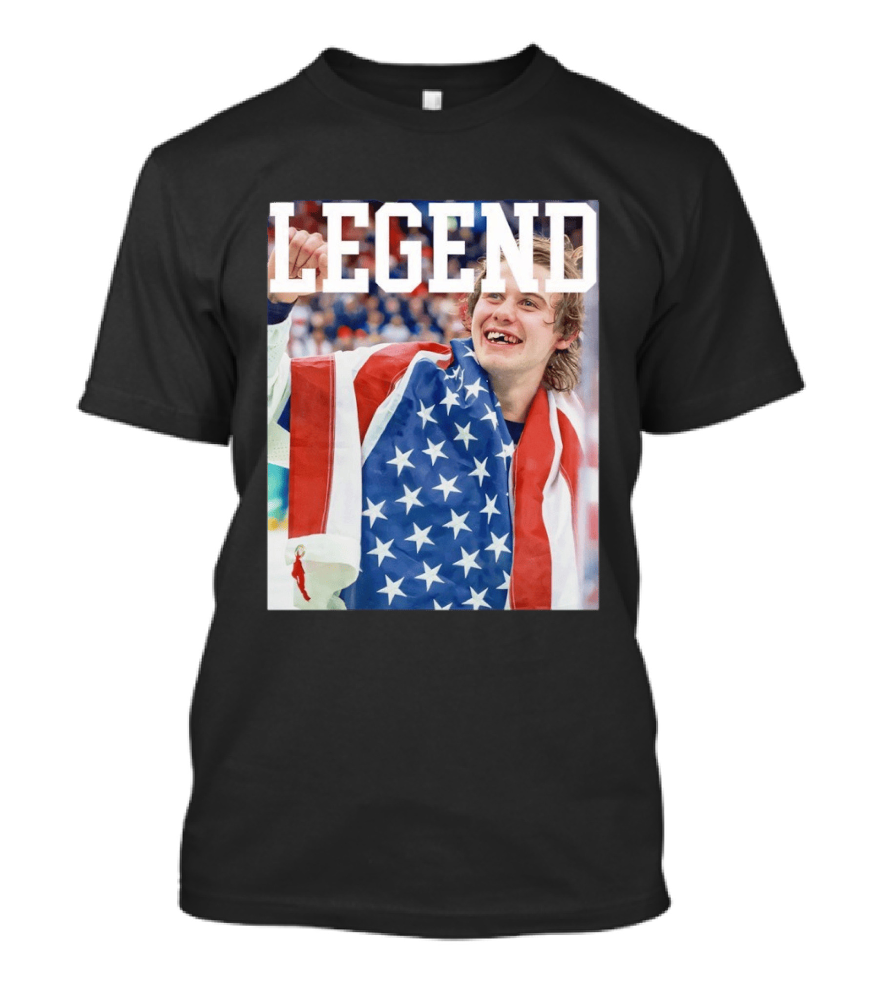 Men's Hockey USA Jack Hughes Legend American Flag Victory Celebration T-Shirt