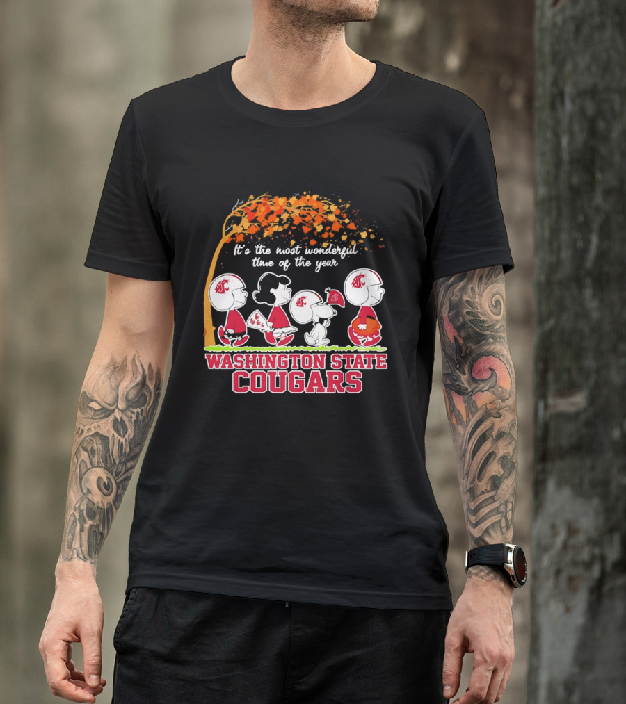 Peanuts It's The Most Wonderful Time Washington State Cougars Charlie Brown Snoopy Woodstock T-Shirt