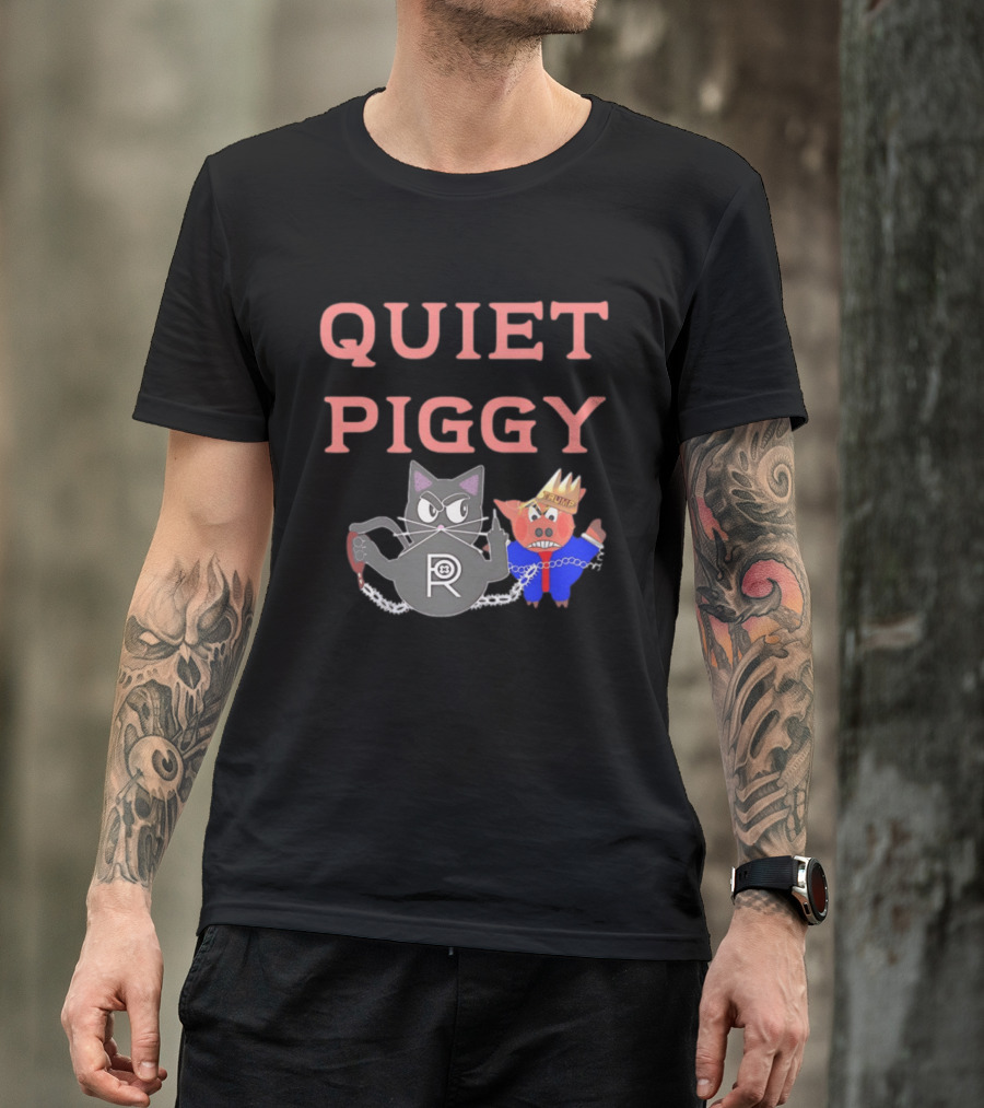 Quiet Piggy Cat Icon With Crowned Pig T-Shirt