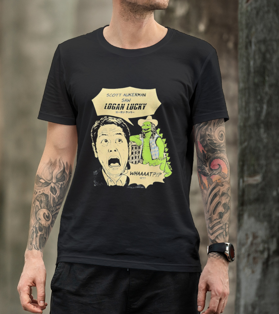 Scott Aukerman Saw Logan Lucky Japanese Text Surprised Face Monster WHAAAT?!? T-Shirt