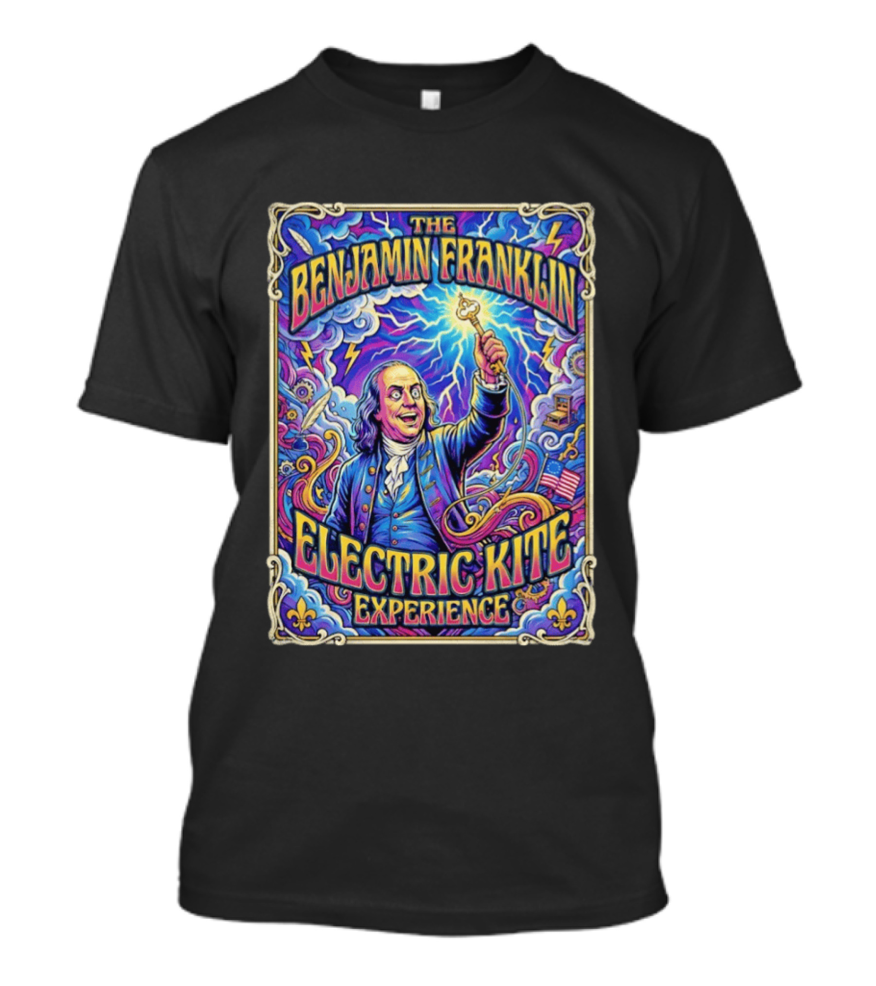 The Benjamin Franklin Electric Kite Experience Vibrant Lightning Adventure T-Shirt