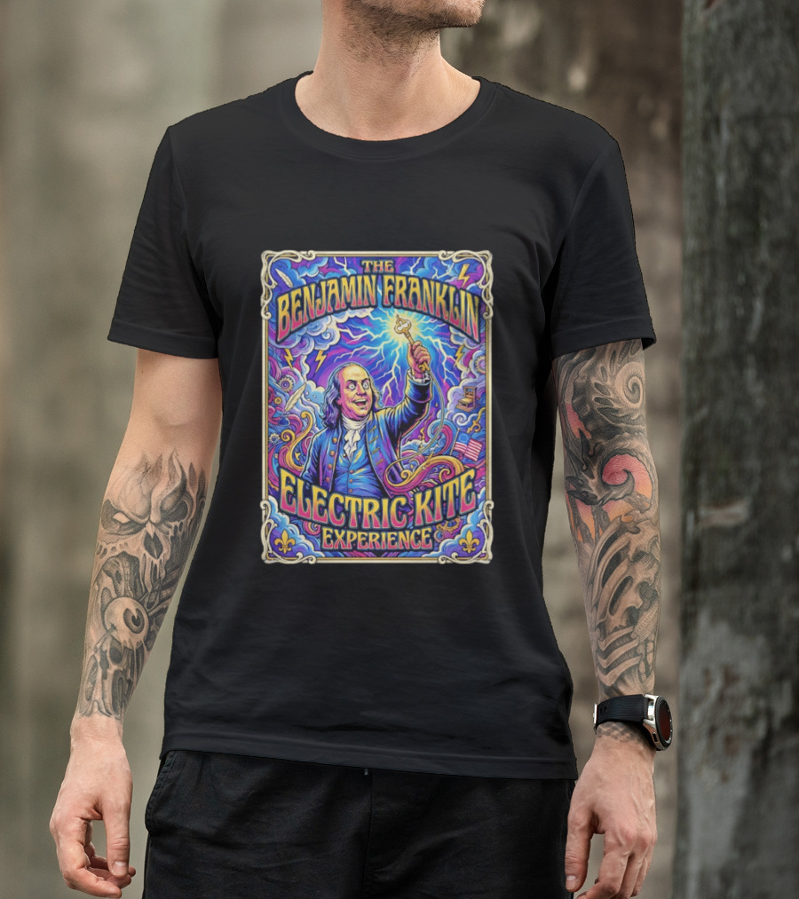 The Benjamin Franklin Electric Kite Experience Vibrant Lightning Adventure T-Shirt