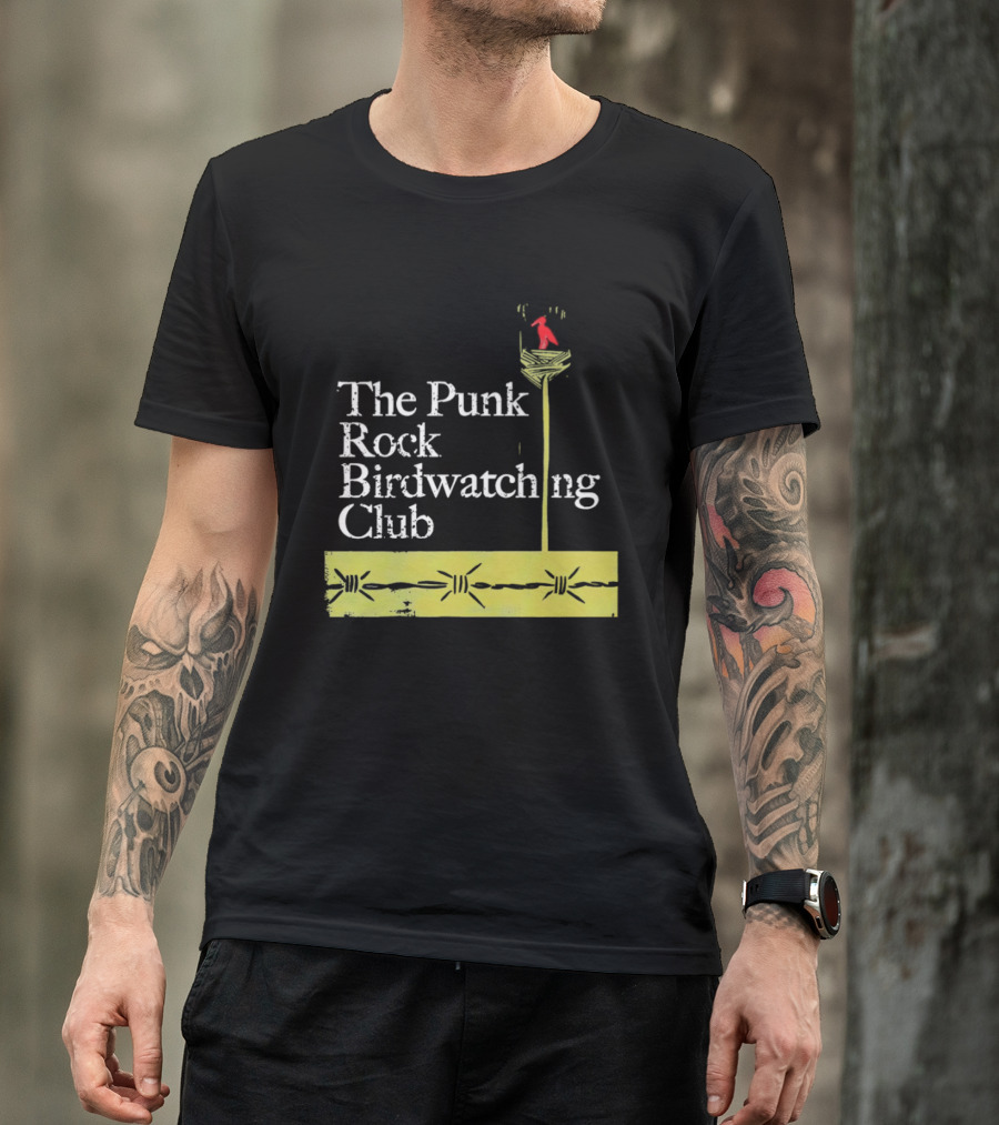 The Punk Rock Bird Ing Club Red Bird Perched On Column T-Shirt