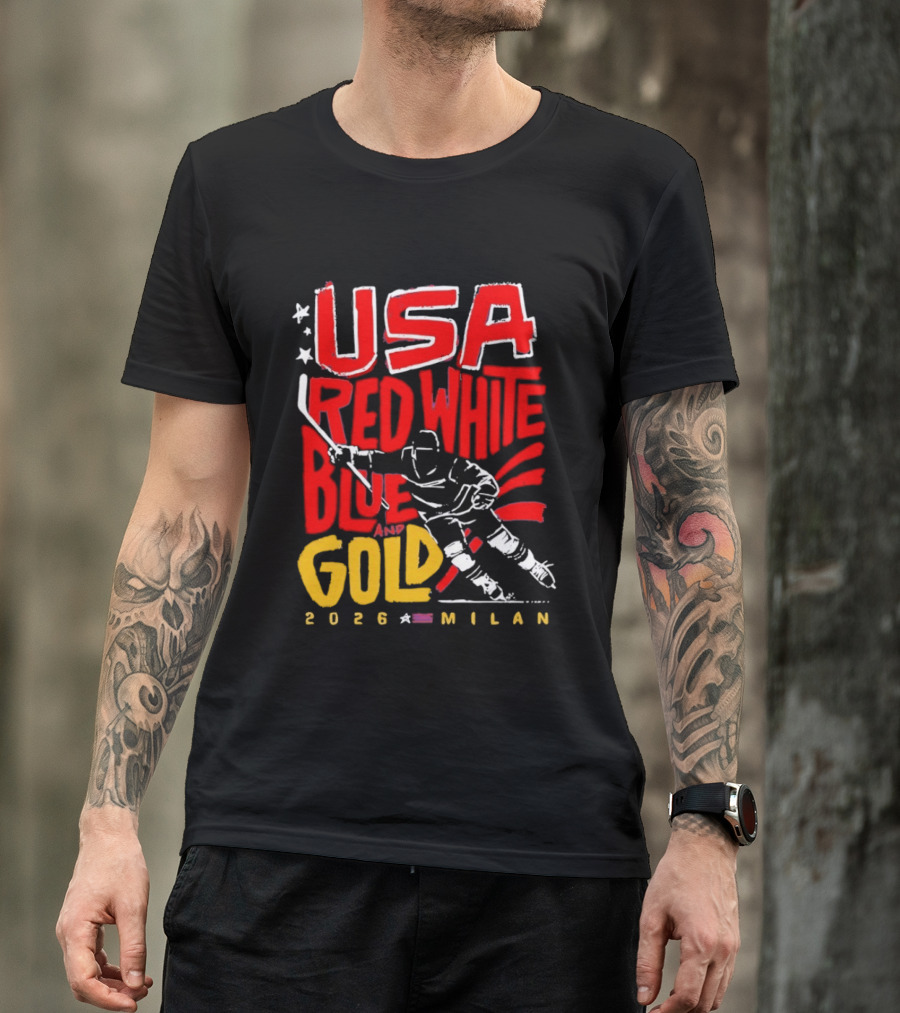 USA Hockey Red White Blue Gold 2026 Milan Sports Event T-Shirt