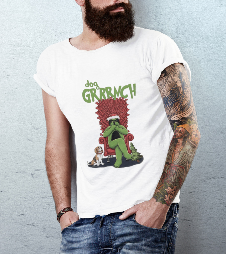 Dog GRRRINCH Christmas Throne Santa Hat Beagle T-Shirt