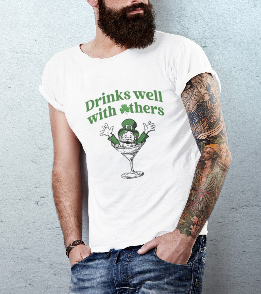 Drinks Well With Others Leprechaun St Patrick's Day Martini T-Shirt