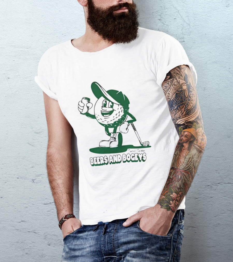 Beers And Bogeys Golf Cartoon Character With Beer Can And Club T-Shirt