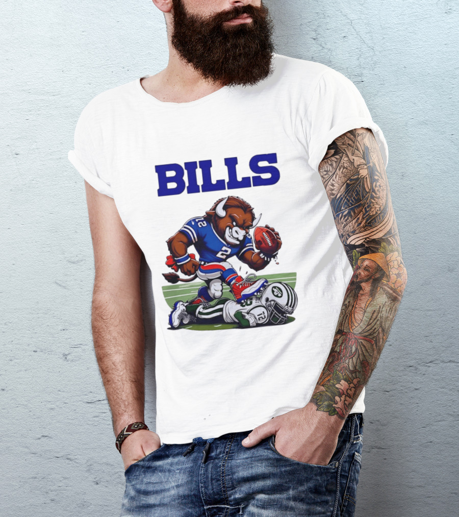 Buffalo Bills Dominating New York Jets Rivalry NFL Mascot Showdown T-Shirt