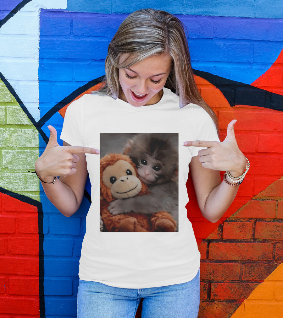 I Love Punch Monkey Hugging Stuffed Monkey T-Shirt