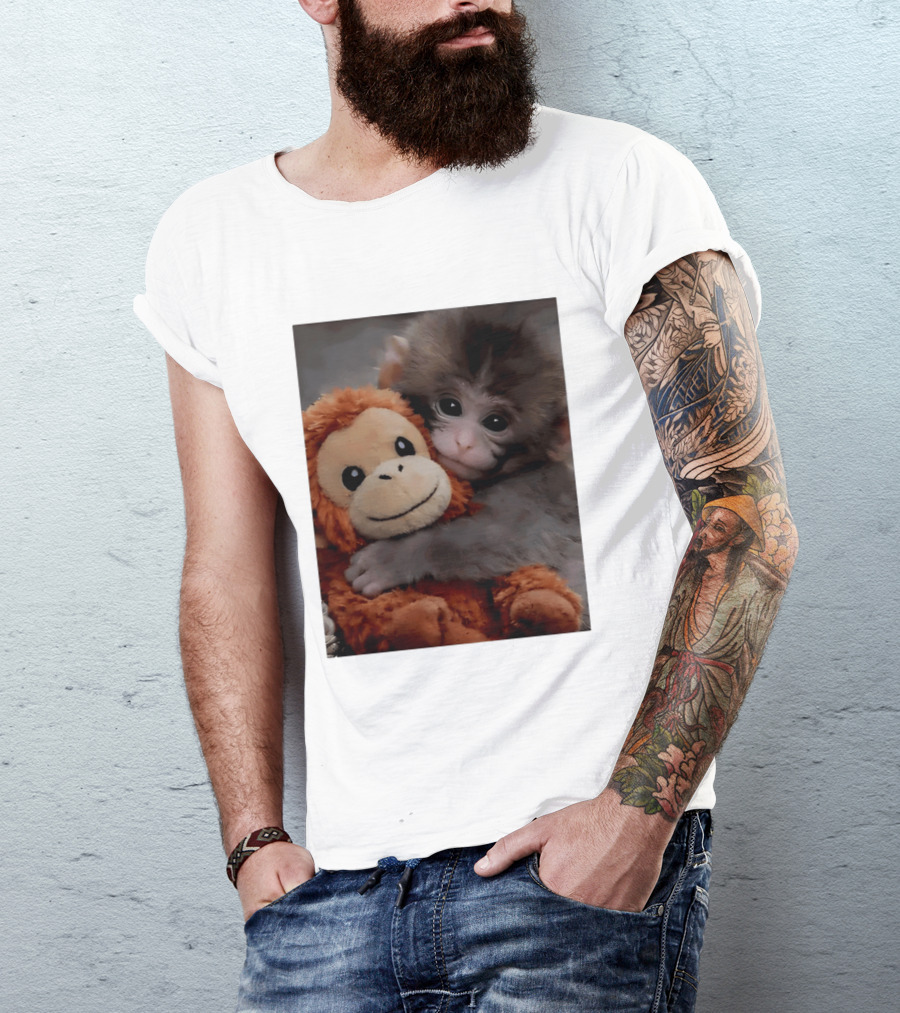I Love Punch Monkey Hugging Stuffed Monkey T-Shirt