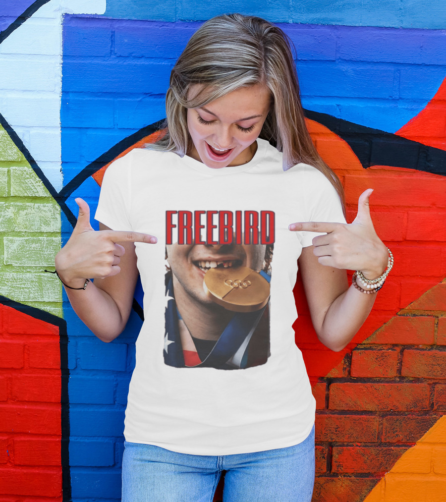 Jack Hughes Freebird Golden Smile Olympic Medal Bite T-Shirt