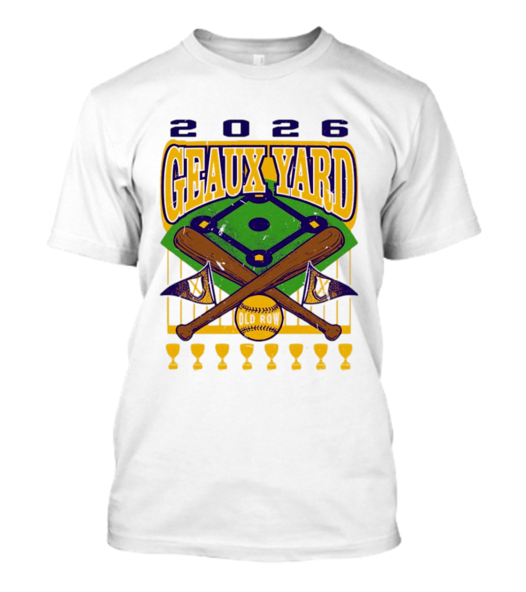 LSU Tigers 2026 Geaux Yard Baseball Field Old Row Bats Flags T-Shirt
