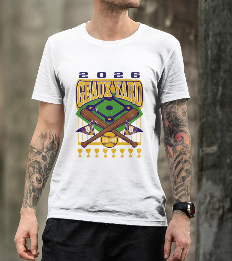 LSU Tigers 2026 Geaux Yard Baseball Field Old Row Bats Flags T-Shirt