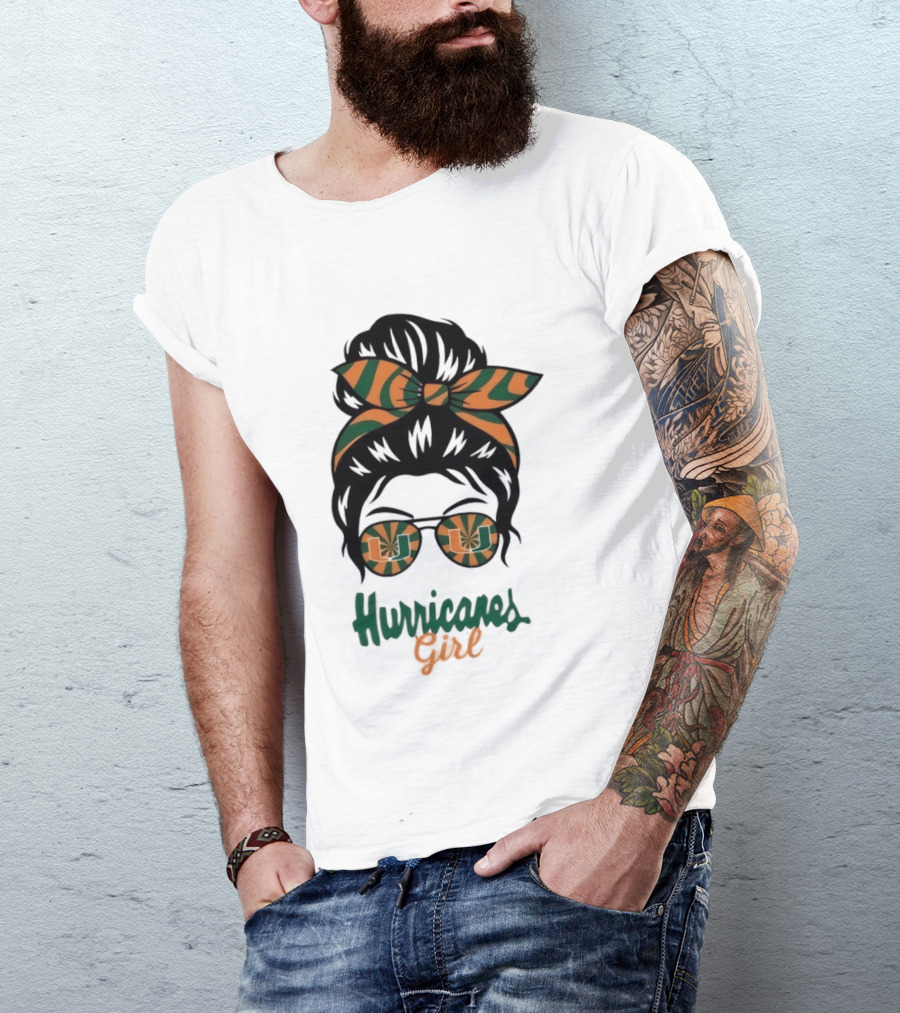 Hurricanes Girl Messy Bun Glasses Bow Fan Gear T-Shirt