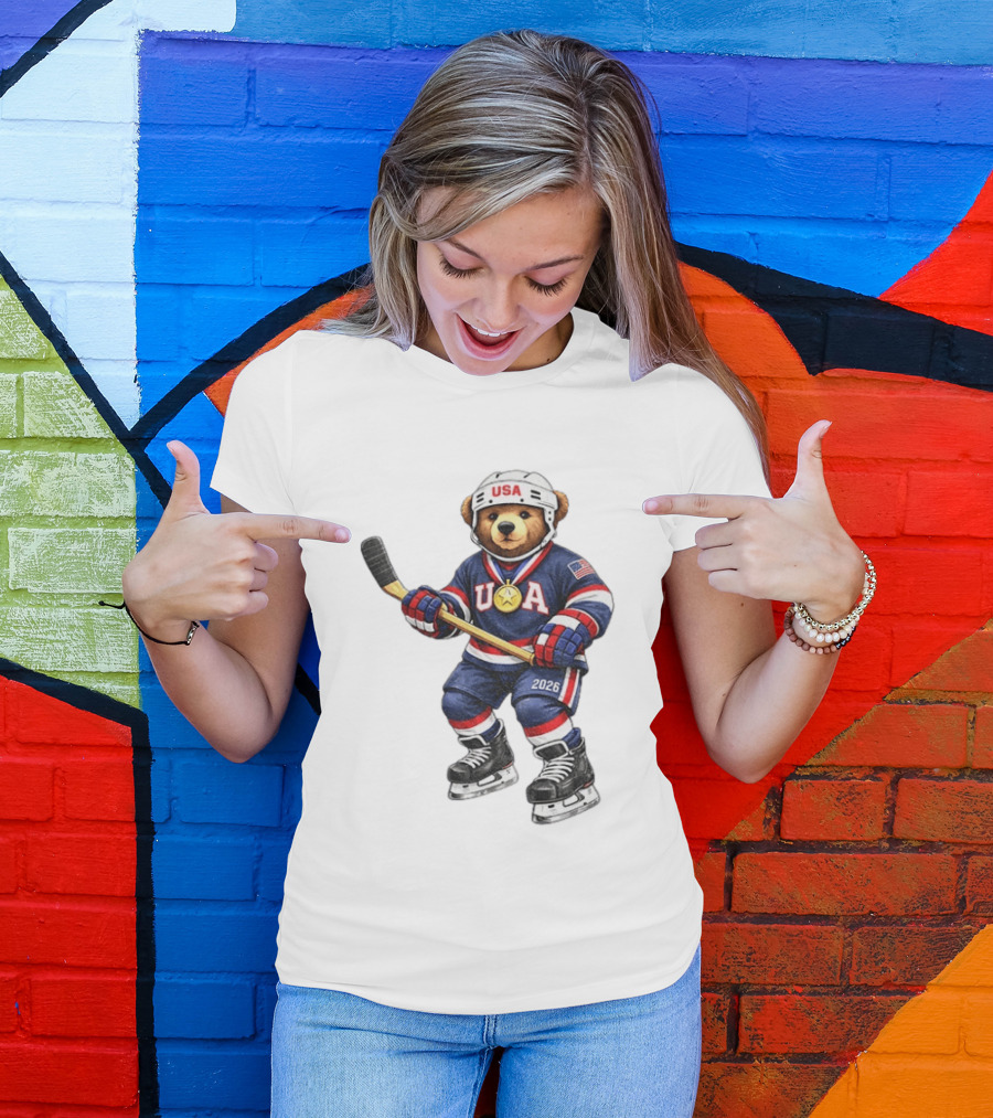 USA Bear Hockey Gold Medal 2026 Olympic Winter Sports Milano Cortina T-Shirt