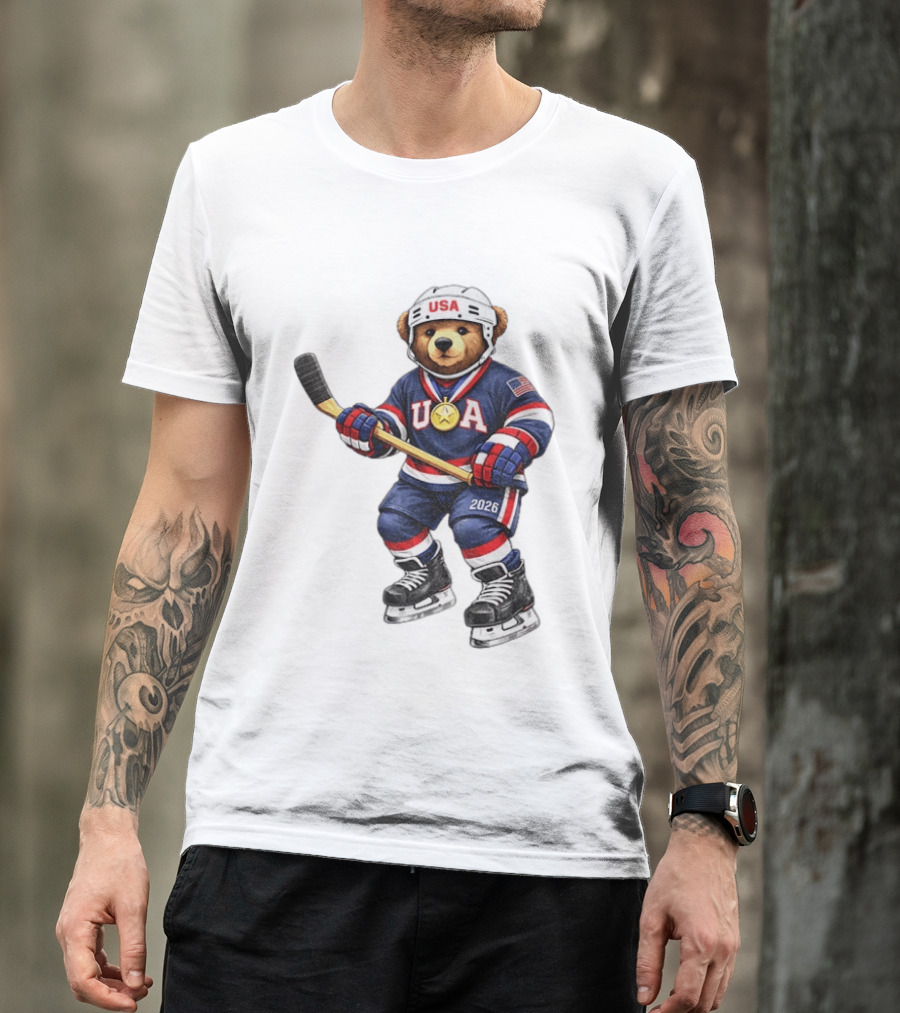 USA Bear Hockey Gold Medal 2026 Olympic Winter Sports Milano Cortina T-Shirt
