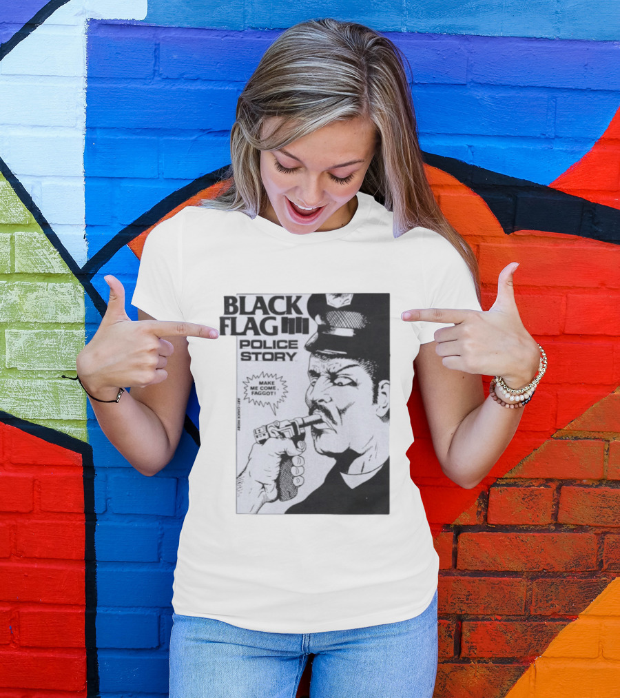 Black Flag Police Story Make Me Come OKC's Finest Raymond Pettibon Two Eagles Keepsake T-Shirt