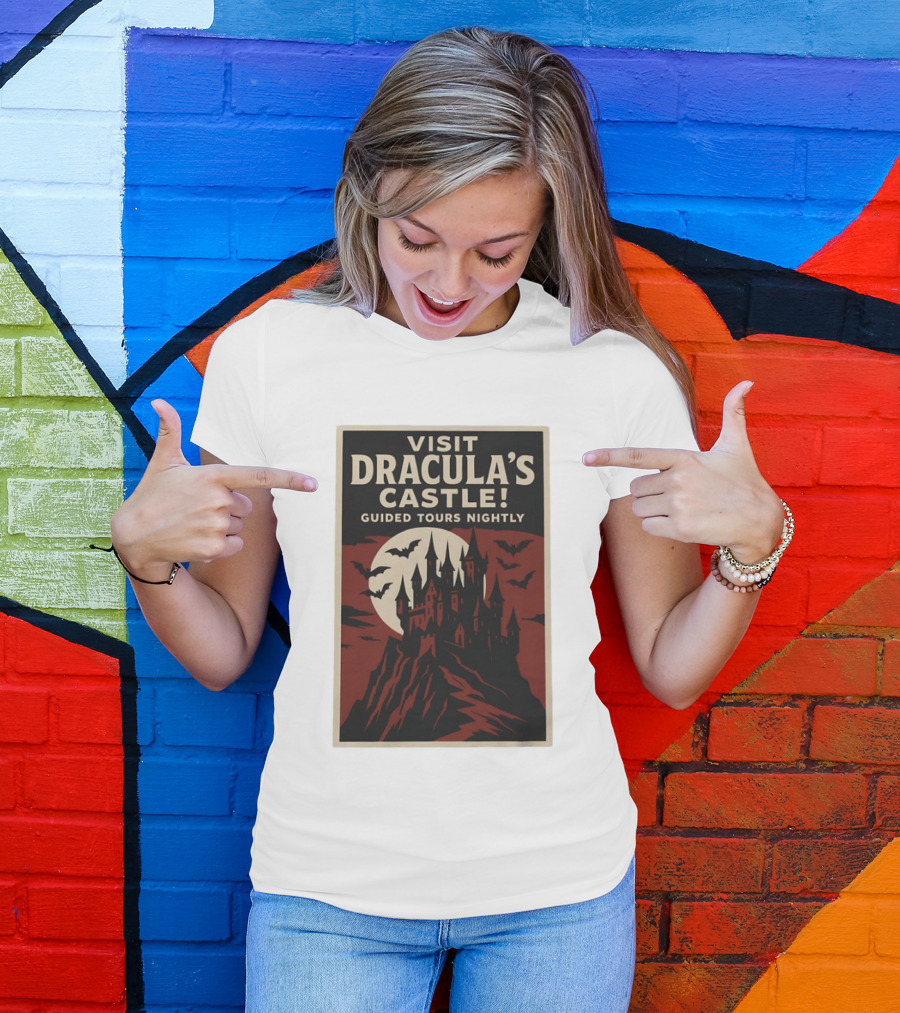 Visit Dracula's Castle Guided Tours Nightly Bats Moon Gothic Twilight T-Shirt