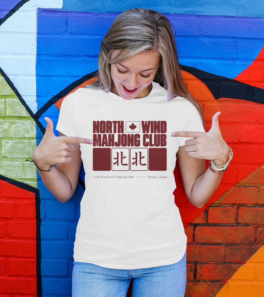 North Wind Mahjong Club Toronto Canada Maple Leaf Symbol Chinese Characters T-Shirt