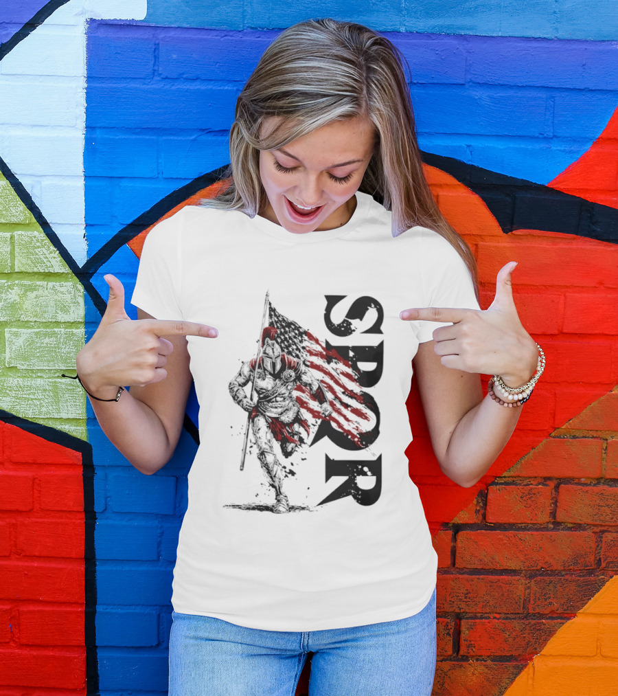SPQR Roman Legion Knight With USA Flag T-Shirt
