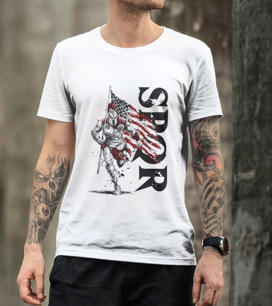 SPQR Roman Legion Knight With USA Flag T-Shirt