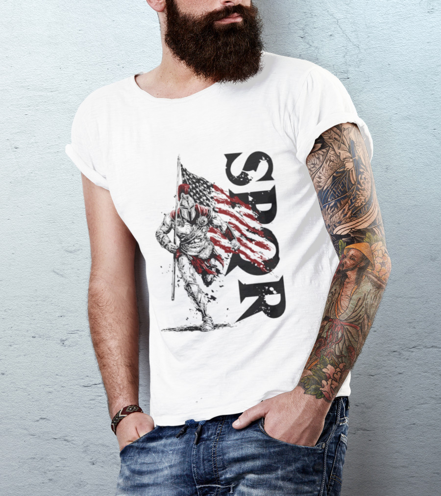 SPQR Roman Legion Knight With USA Flag T-Shirt