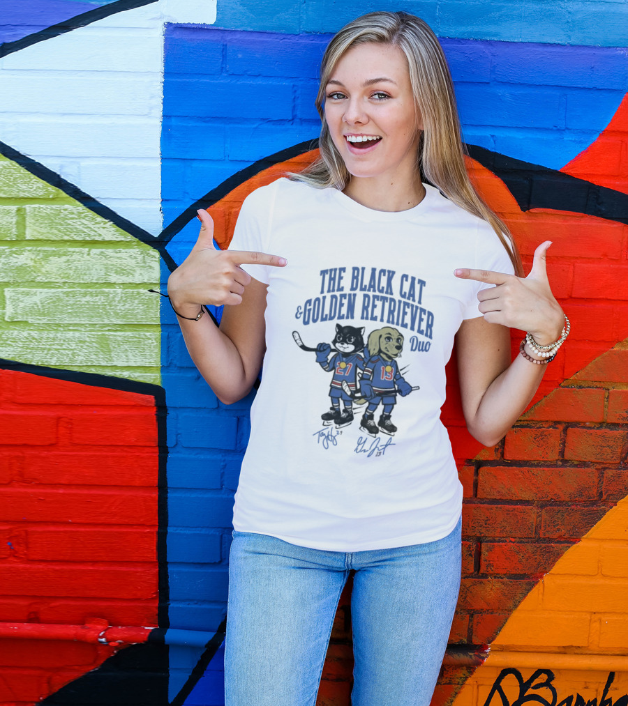 The Black Cat And Golden Retriever Duo Hockey Team 27 13 T-Shirt