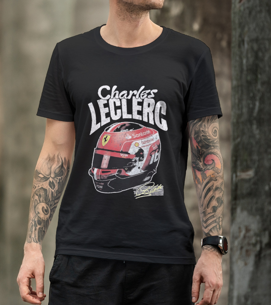 Charles Leclerc Ferrari Helmet VGW Santander 16 F1 Racing T-Shirt