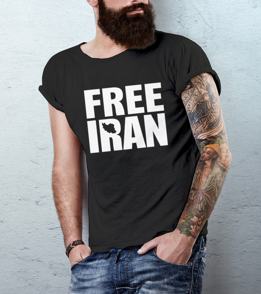 Free Iran Text With Map Inside Minimalist Solidarity Message T-Shirt