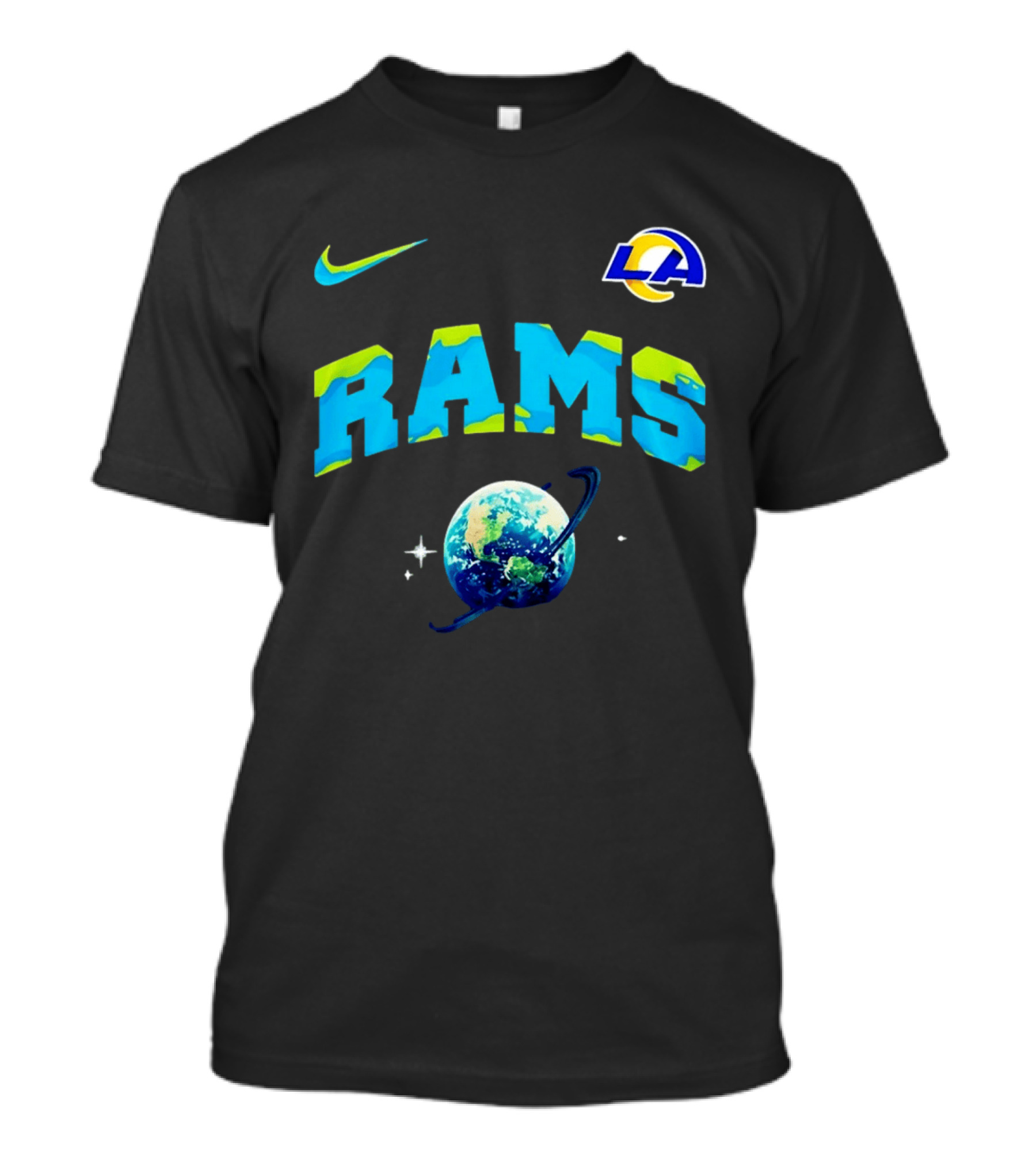 Los Angeles Rams Earth Day One Planet One Goal Nike Collaboration With LA Logo And Planet T-Shirt