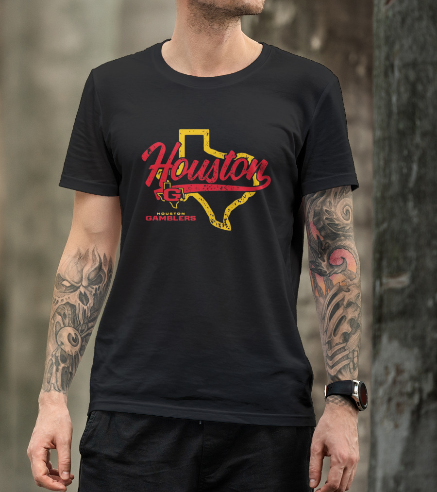Houston Gamblers Texas Map Script T-Shirt