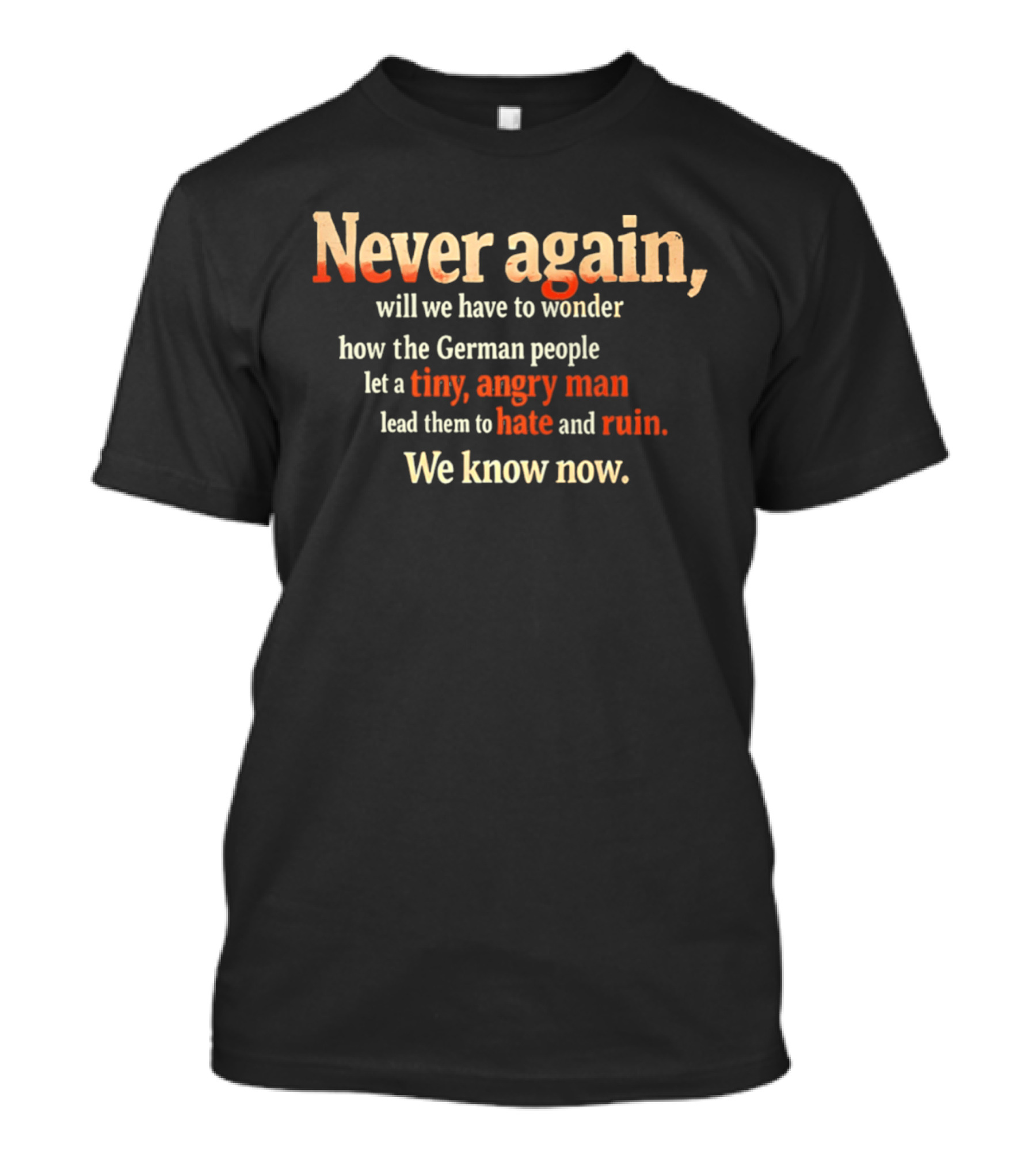 Never Again Wonder How The German People Let A Tiny Angry Man Lead Them To Hate And Ruin We Know Now T-Shirt