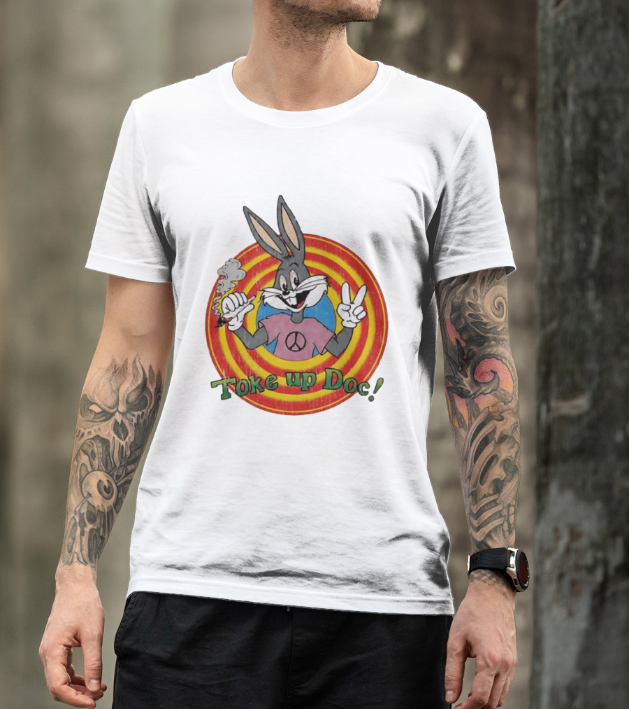 Bugs Bunny Looney Tunes Toke Up Doc Peace Sign Smoking Retro Groovy T-Shirt