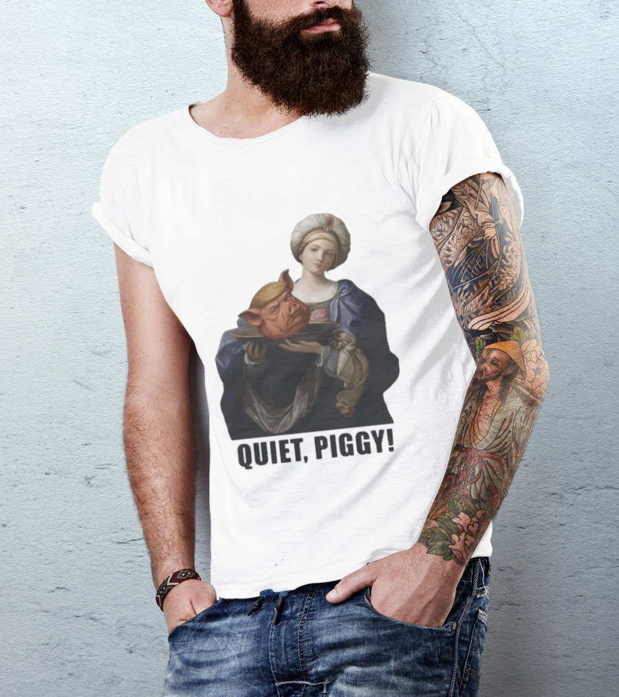 Original Saint Holding Pig Head Quiet Piggy Anti Trump T-Shirt
