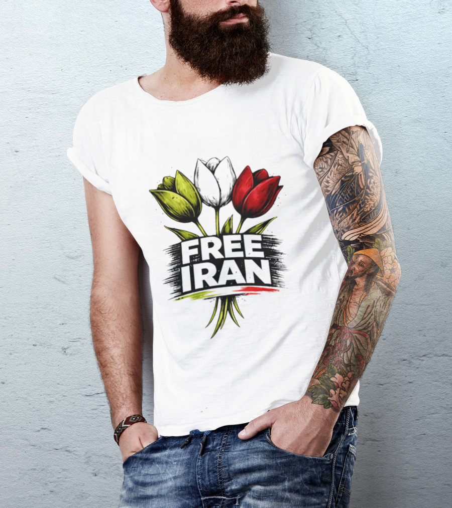 Free Iran Tulips Artwork Bold Protest T-Shirt