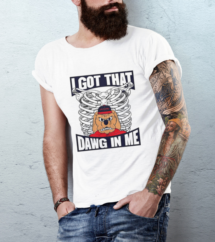 I Got That Dawg In Me Cartoon Southpaw Ribcage Motif T-Shirt