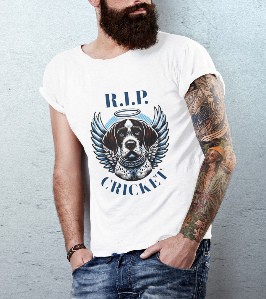 RIP Cricket Halo Angel Wings Dog Memorial T-Shirt
