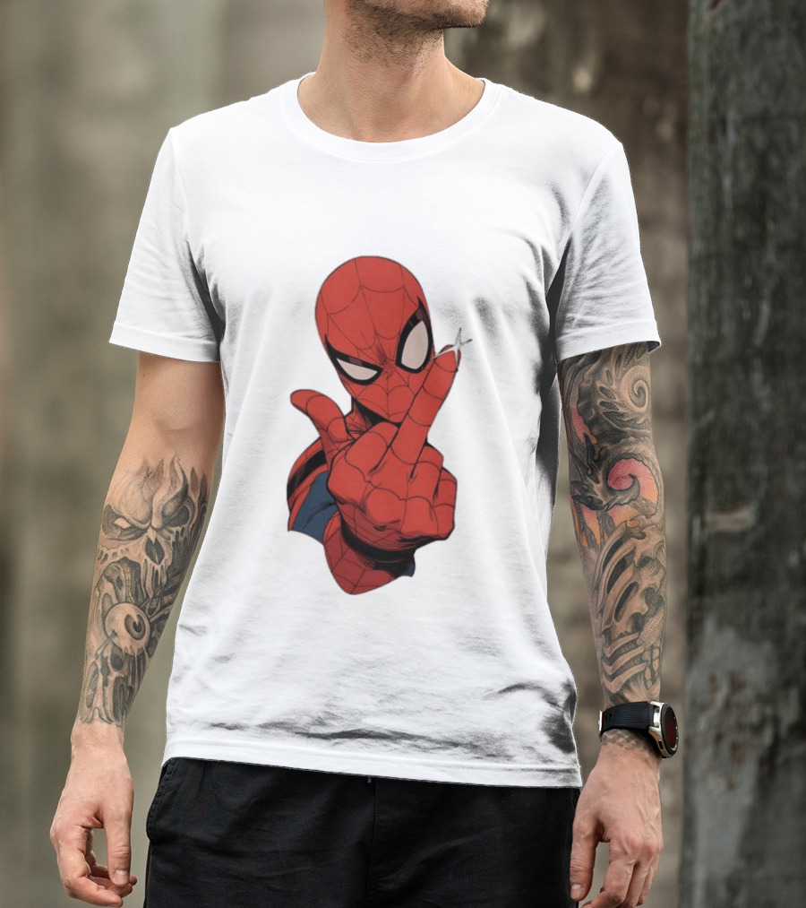 Spider Man Middle Finger Gesture Superhero Iconic Pose T-Shirt
