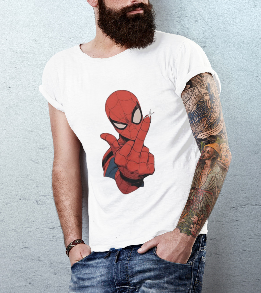 Spider Man Middle Finger Gesture Superhero Iconic Pose T-Shirt